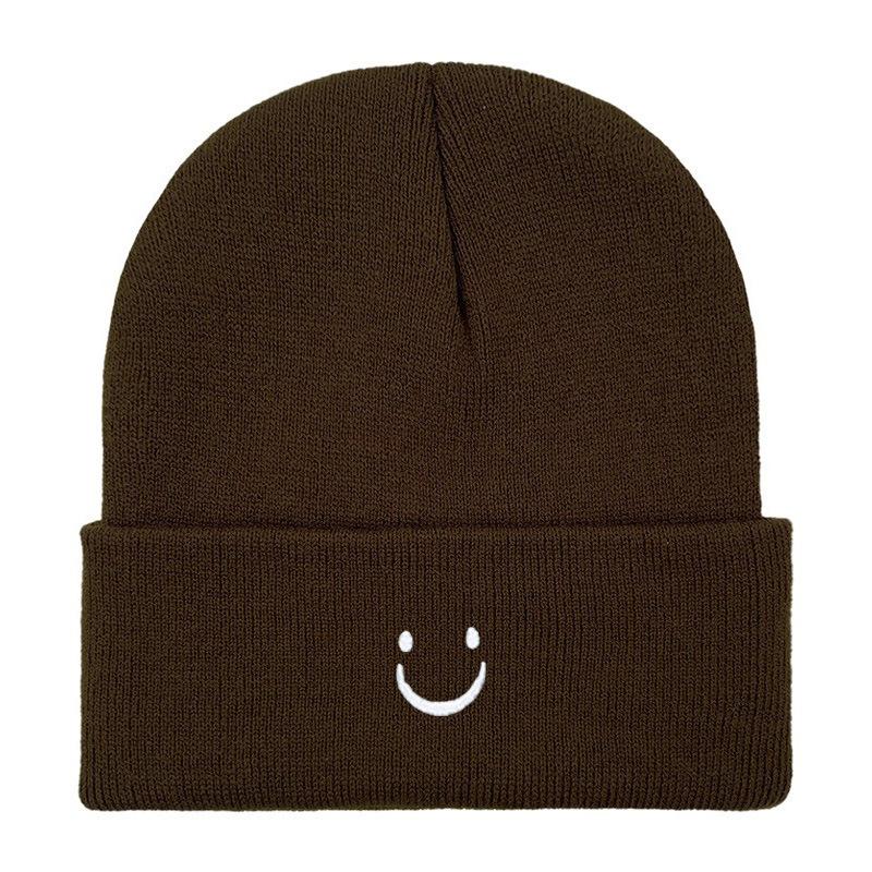 Cute smiley face embroidery knitted hat autumn and winter warm wool hat casual knitted cold hat men's and women's hats