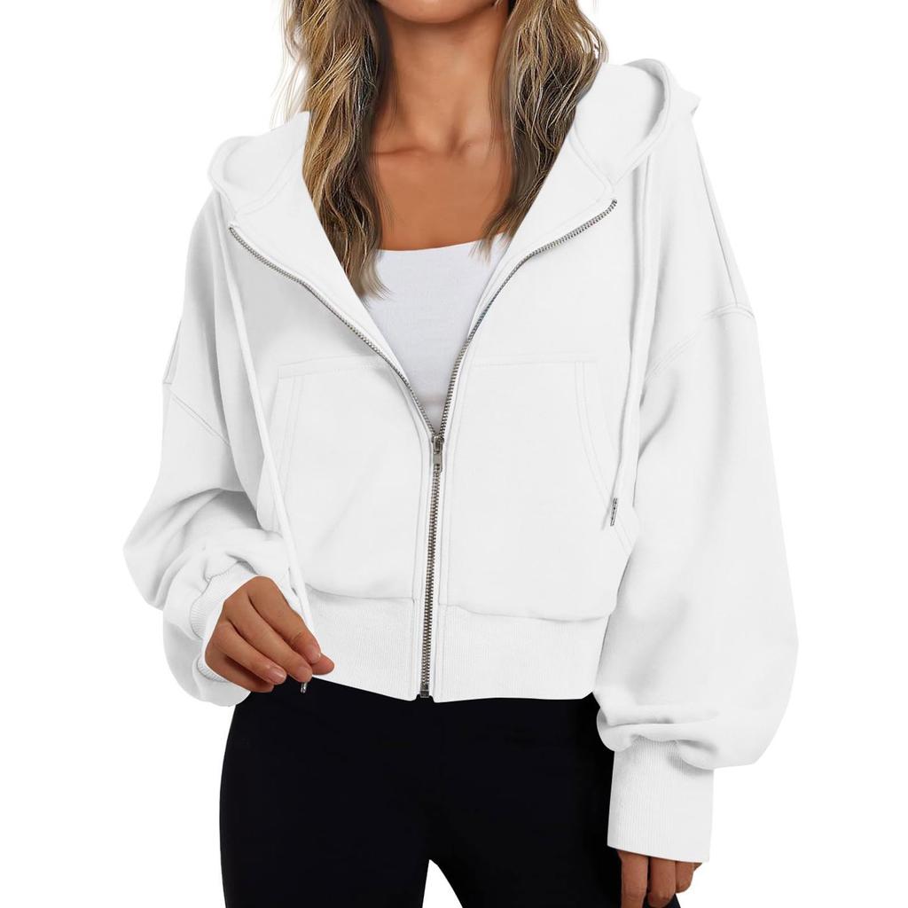 Женская модная зимняя толстовка с длинным рукавом, капюшоном и молнией, однотонная, свободного кроя