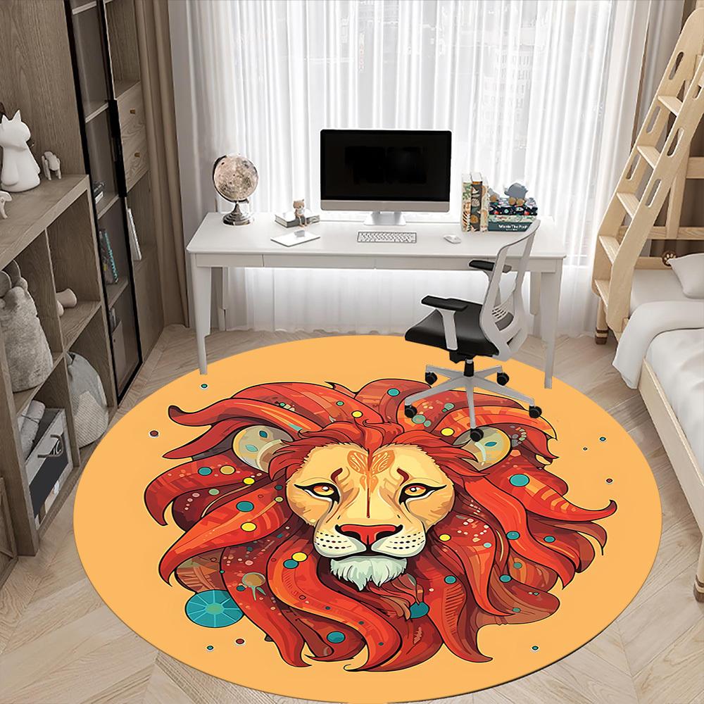 1pc Lion King Office Round Area Rug,  Mat Suitable For Office, Under Office Chairs Bedroom Living Room Home Decor, Room Deco