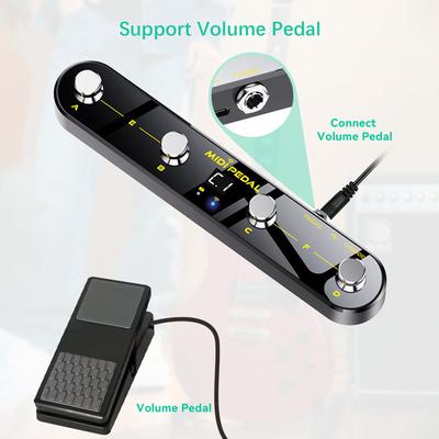 Беспроводная MIDI-педаль-контроллер 5 режимов Цифровой дисплей 25 часов USB Педаль-переключатель Металлический переключатель Беспроводной приемник для микшера Электрический