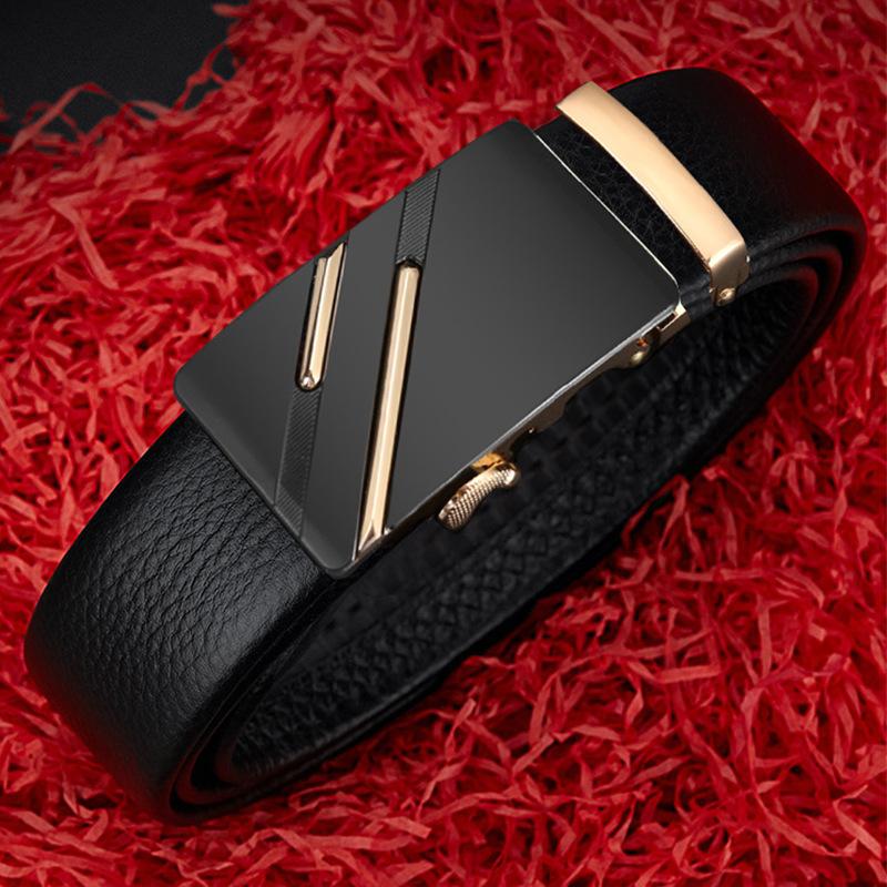 Мужской ремень из коровьей кожи, высококачественный кожаный ремень с автоматической пряжкой, мужской ремень для отдыха и бизнеса для среднего и молодого возраста