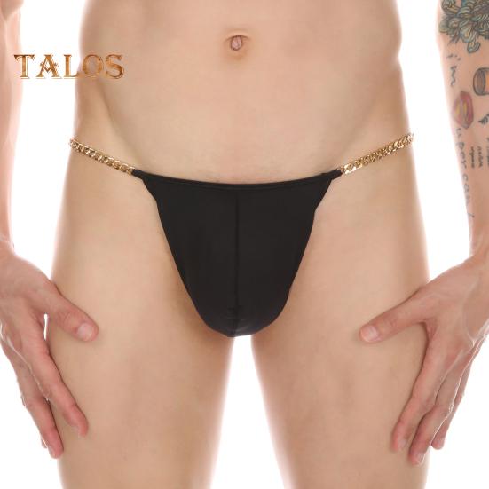 Men Thong Ice Silk Underwear Sexy G-Strings Metal Chains Hollow Out Comfortable Briefs Slim Fit High Elasticity Panties
