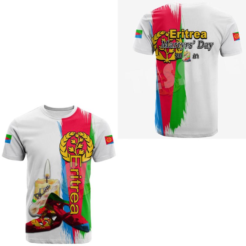 Футболки с флагом Эритреи, логотип Эритреи, футболки с 3D принтом, топы, футболки с коротким рукавом, повседневная уличная одежда с круглым вырезом, футболка Abrham Eritrea