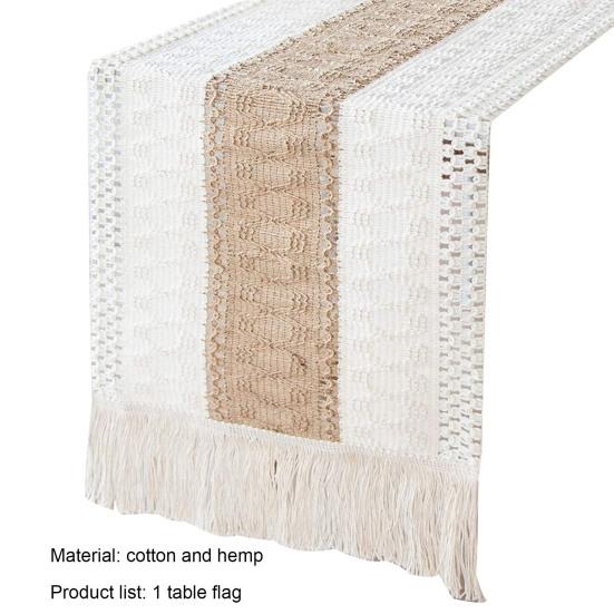 1 Полосатая скатерть-дорожка Бохо Хлопок Лен Термостойкая Свадебный банкет Скатерть-дорожка с бахромой Кухонные принадлежности
