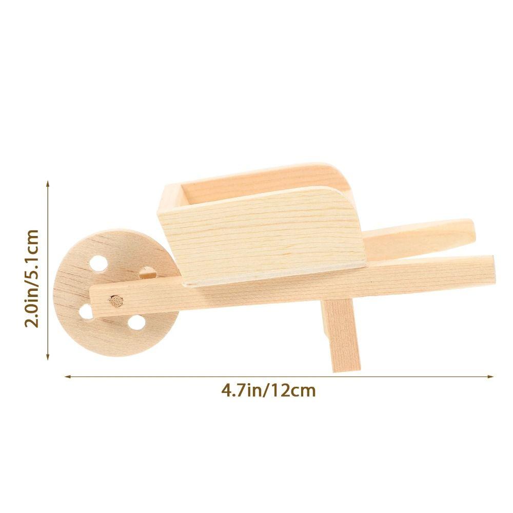 Wooden Mini Cart Wood Color Kids Toy Miniature Mini Farm Wheelbarrow Models