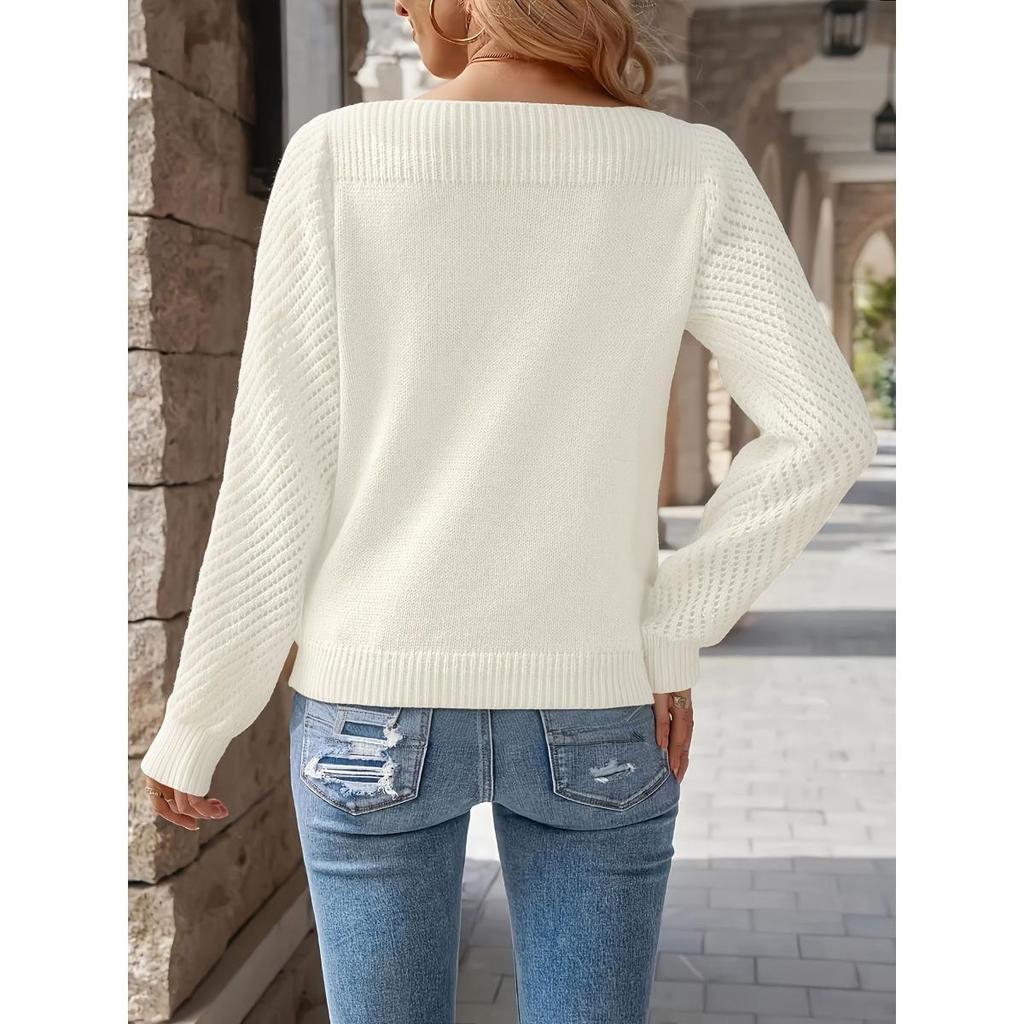 Женский вязаный пуловер с одним плечом и вырезами для весны и осени
