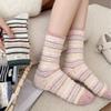 Female Autumn and Winter Warm and Sweet Striped Color Contrast Cloth Mark Point Yarn Wool Tube Pile Socks