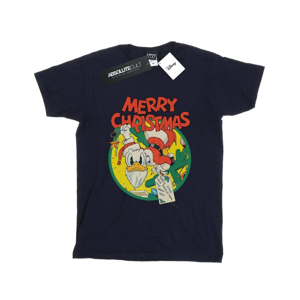 Disney Womens/Ladies Donald Duck Merry Christmas Cotton Boyfriend T-Shirt