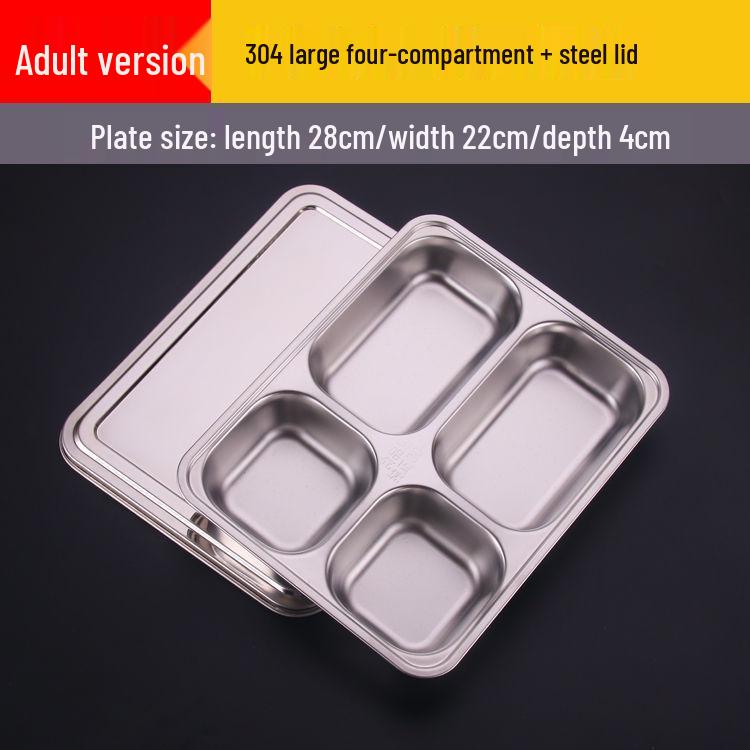 304 Stainless Steel Drop-Proof Square Dinner Plate for Kids with Four Compartments