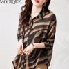 MODIQUE/летняя женская хлопково-льняная блузка больших размеров с принтом, волнистый вырез, летние офисные женские пальто, большие пуговицы-поло