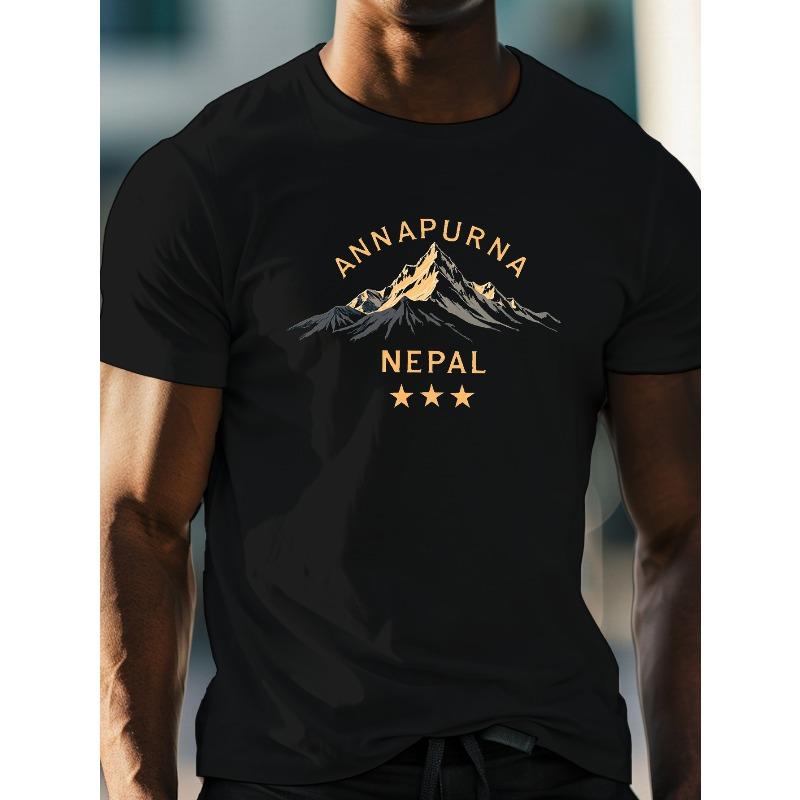 Мужская футболка Annapurna Nepal Mountain Graphic Tee, европейский размер - Повседневная, с круглым вырезом, коротким рукавом, легкая летняя футболка с дизайном в виде золотой звезды