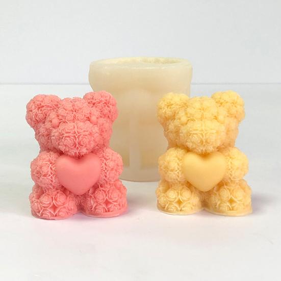 3D Rose Bear Mold Teddy Bear Candle Making Mold Flexible Silicone Casting Mold for DIY Handmade Soaps Candles Epoxy Resin Plaster Crafts