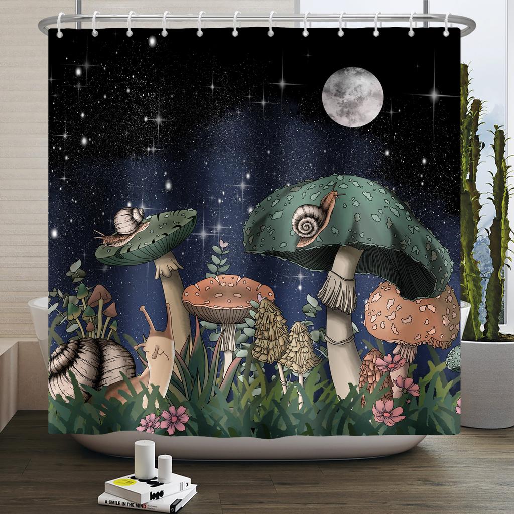 Гриб Занавеска для душа Цветок Зеленый лист Растение Лес Бабочка Ботанический Цветочный Белка Эстетика Водонепроницаемая Занавеска для ванной