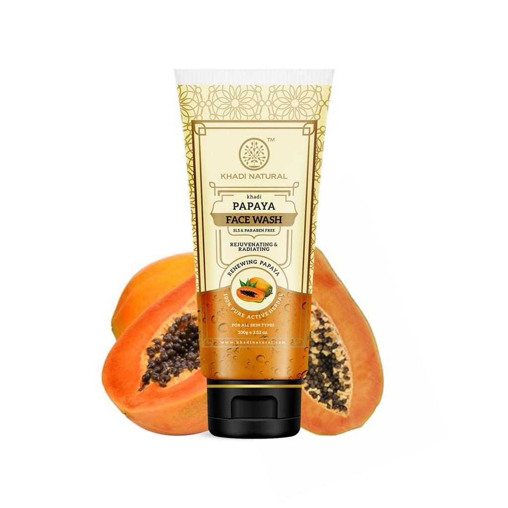 KHADI NATURAL Papaya Face Wash for Glowing & Healthy Skin, 100ml X Pack of 2