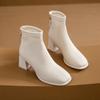 Fashion Block Heel Single Boots Women's Fashion Square Toe Spliced Rear Zipper Anti-Slip Wear-Resistant High Heel Shorthole Boots