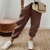 Fashion Cotton Linen Loose Casual Pants Women Plus Size Pocket Elastic Waist Wide Leg Pants Woman Solid Vintage Simple Office Ladies Trousers 24539