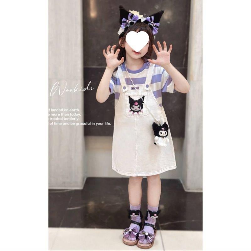Girls Summer Striped Short Sleeve Pinafore Dress Fashionable Casual Princess For Big Kids