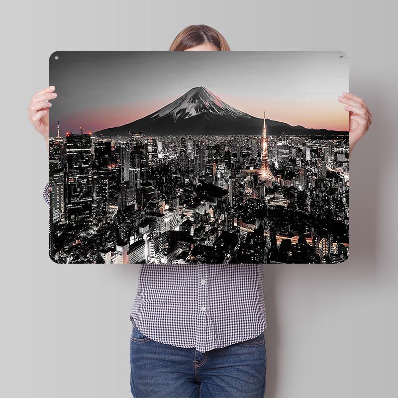 Tokyo City At Sunset Personalized D Textured Metal Poster Wall Art Vintage Tin Signs for Room Ornaments Bathroom Decor Luxury