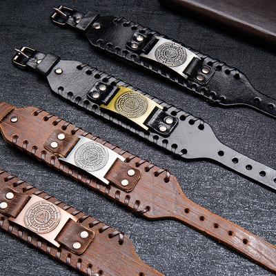 Модный браслет с треугольным дизайном в виде тотема и рунами викингов, мужской браслет из натуральной кожи, аксессуары в стиле скандинавских викингов, оптовая продажа ювелирных изделий