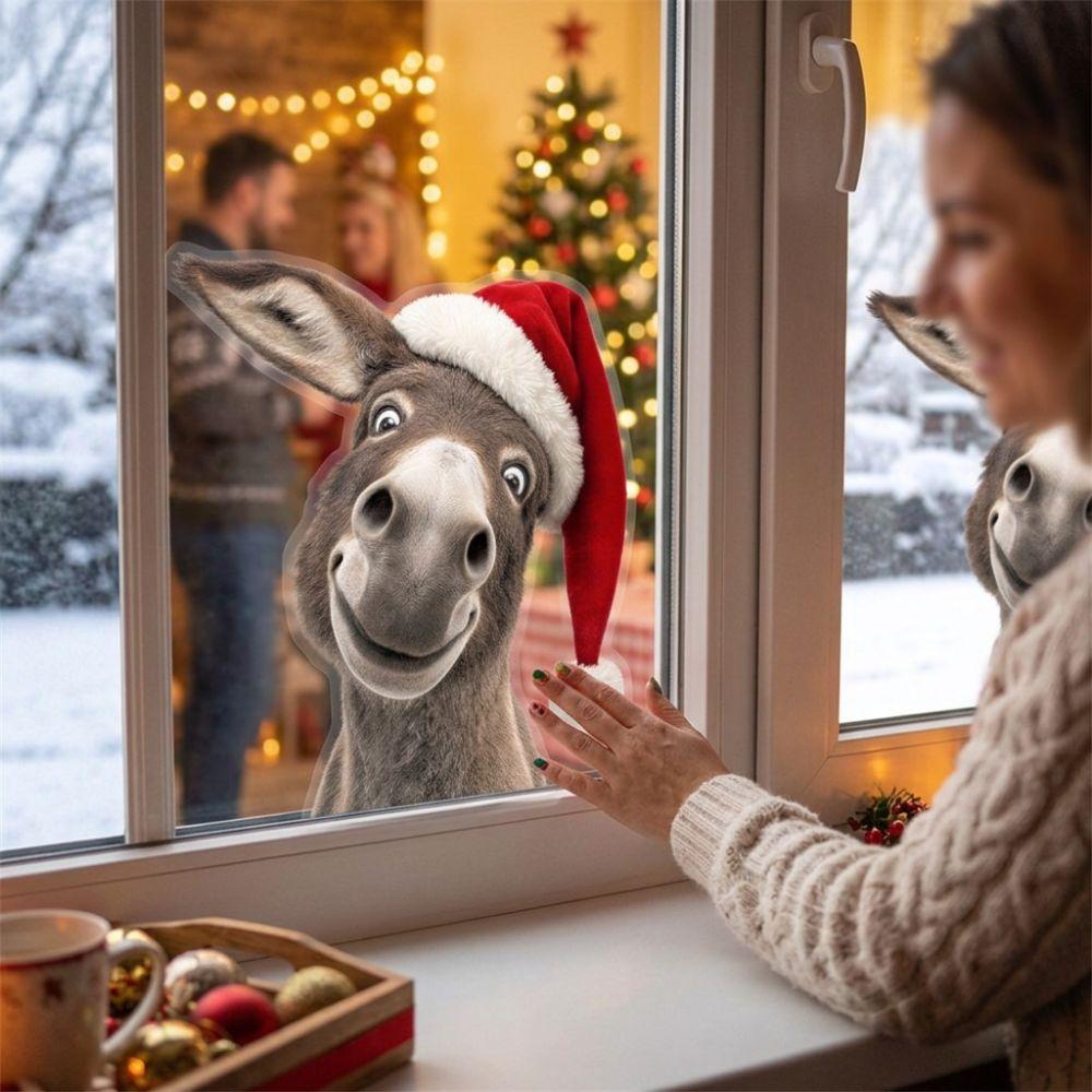 PVC Fun Animal Static Decal Cartoon Holiday Glass Wall Sticker Merry Christmas