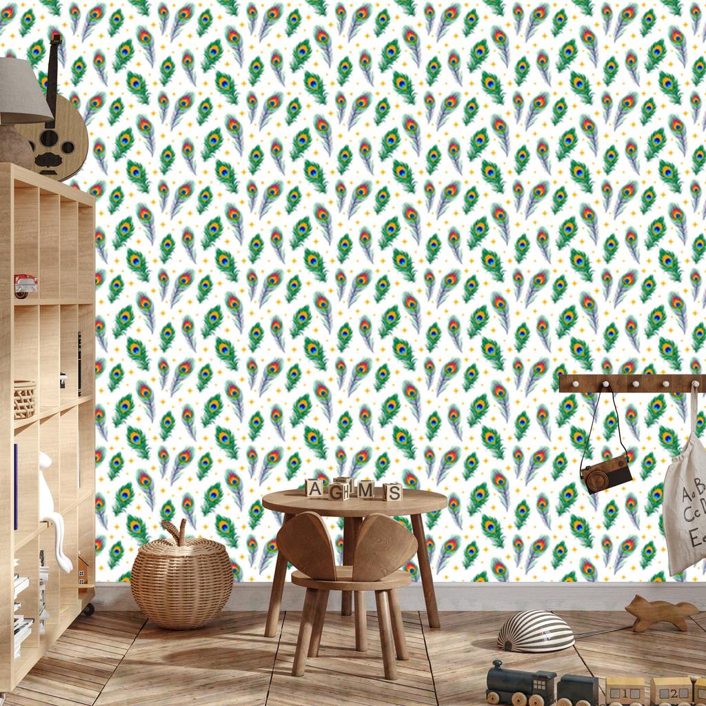 Peacock White and Green Wallpaper for Living Room and Bedroom 50x1000