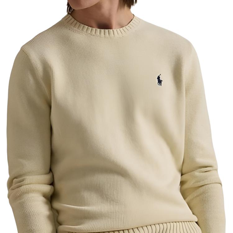 Свитер мужской Polo Ralph Lauren однотонный с логотипом, с круглым вырезом, вязаный, артикул MNPOSWE16822194-101