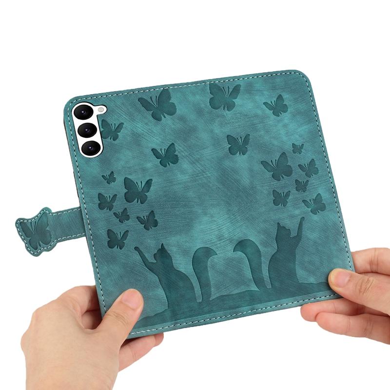 Чехол-кошелек с милым мультяшным котом и бабочкой для Samsung Xiaomi iPhone OPPO, слоты для карт, магнитная откидная крышка из искусственной кожи с подставкой