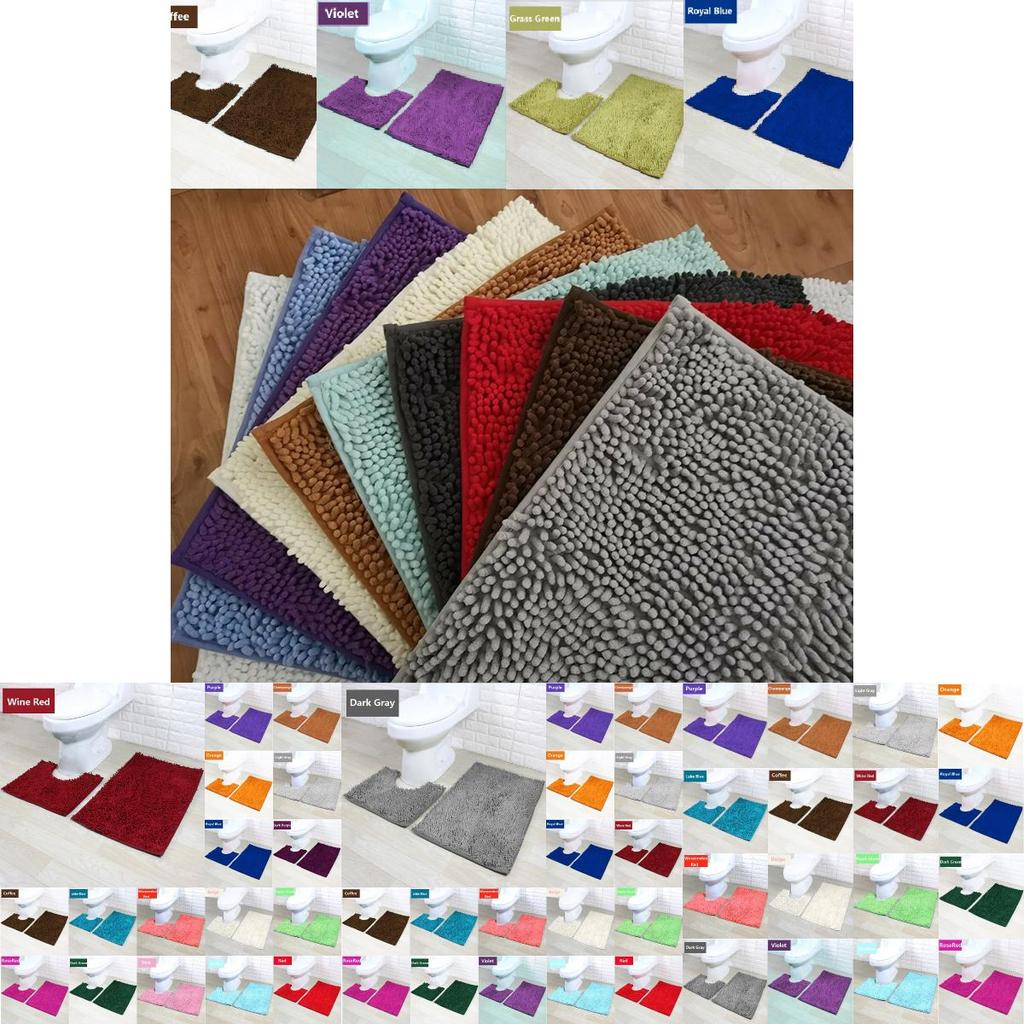 Сверхвпитывающий набор из 2 ковриков для ванной Нескользящий коврик-подставка для туалета Мягкий пенопластовый коврик из шениля с длинным ворсом