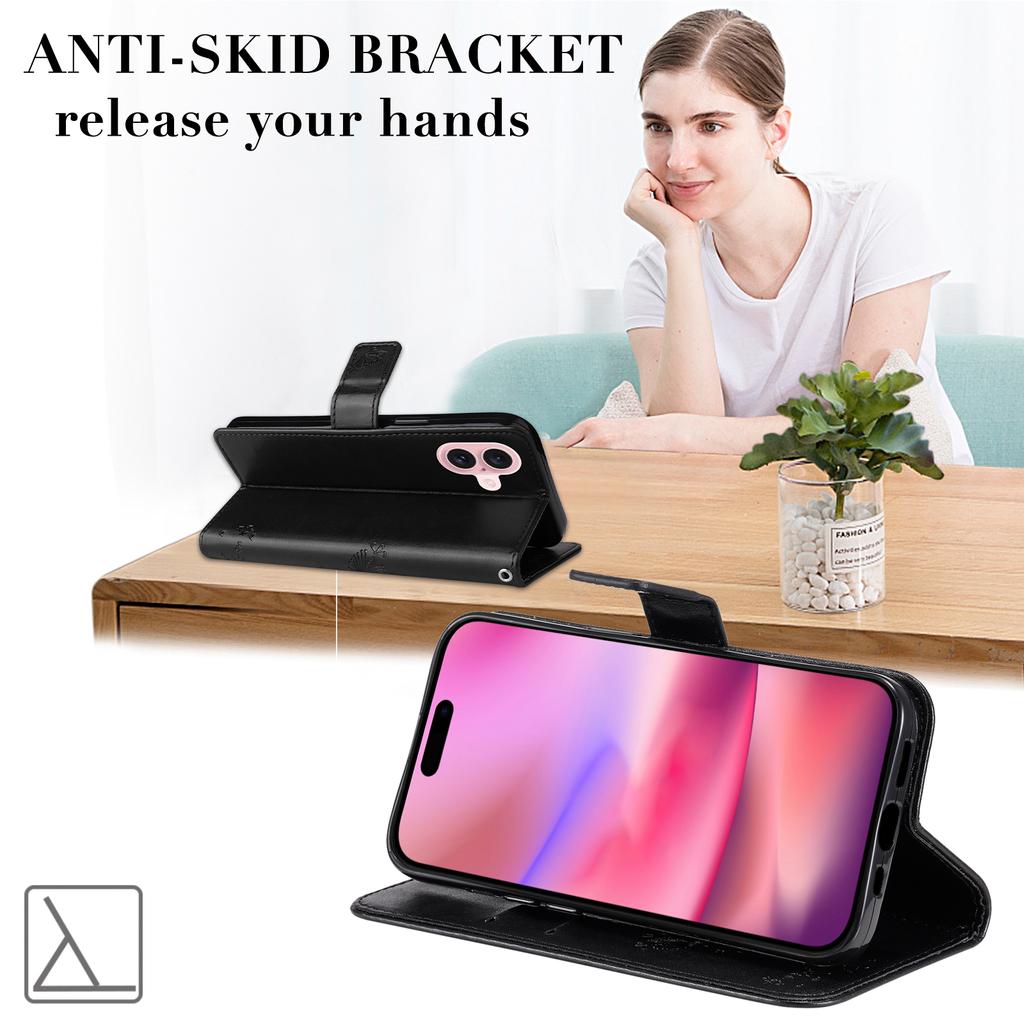 For iPhone 16 Phone Case with Stand Cat Tree Pattern Leather Wallet Mobile Cover