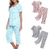 European And American Short Sleeved Cropped Trousers Suit Knitted Cotton Home Service Suit Ladies Pajamas Suit