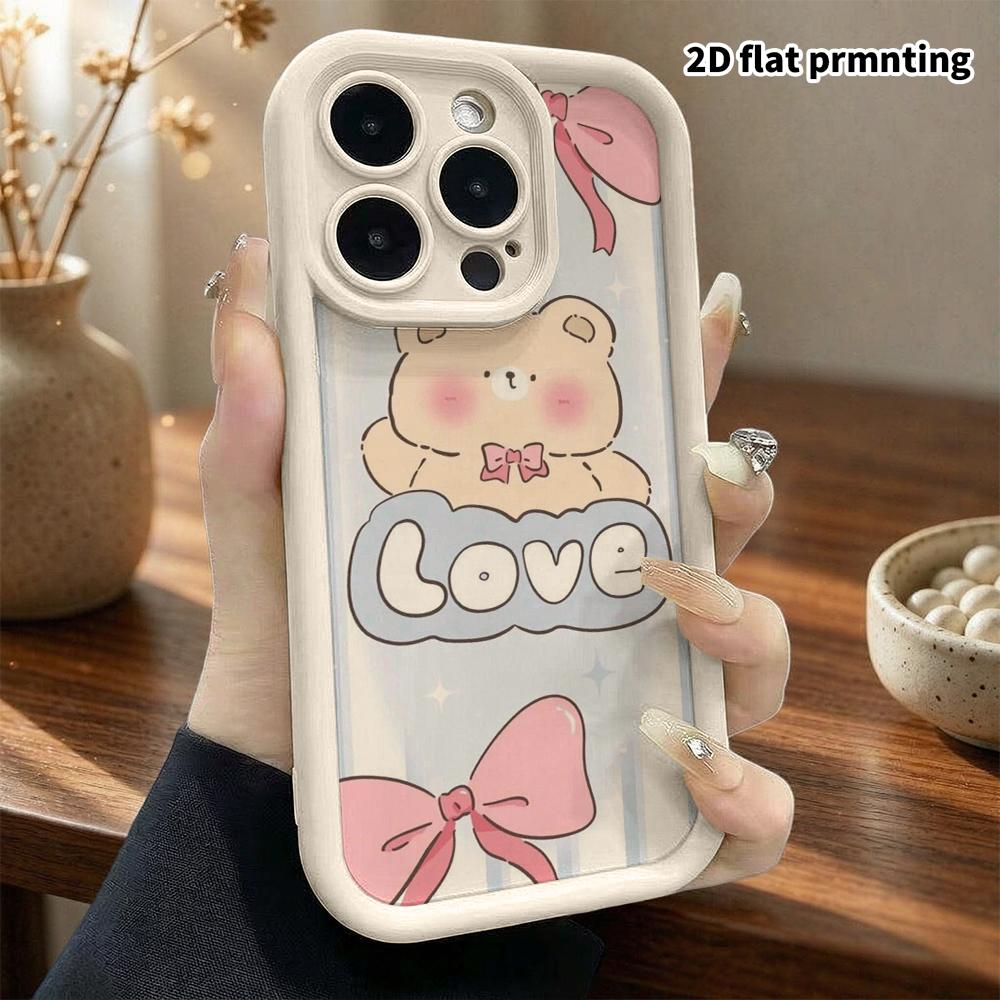 Phone Case: 2D flat design suitable for iPhone 18 17 16 15 14 13 Pro protective case, bowknot little bear, perfect Christmas and Halloween holiday gif