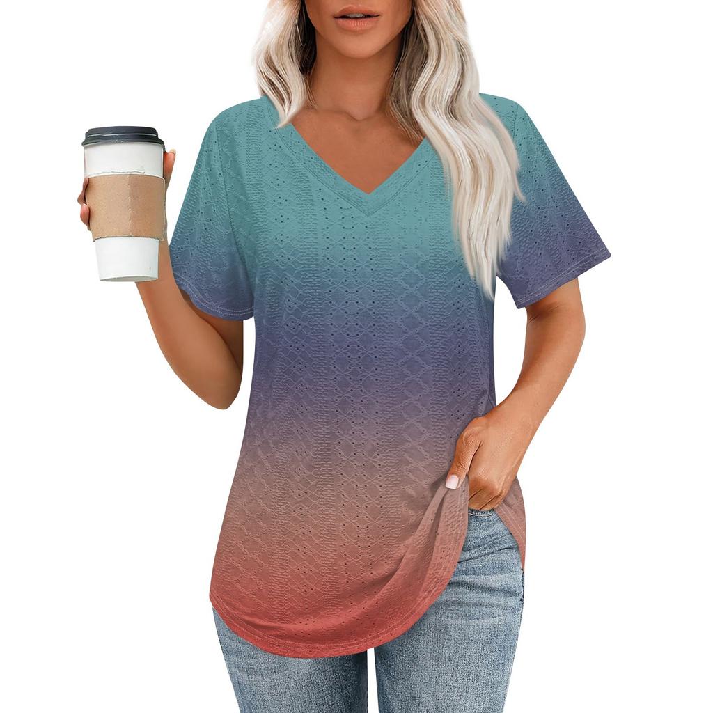Женские футболки с V-образным вырезом и коротким рукавом, повседневные топы свободного кроя, базовые футболки с закругленным подолом