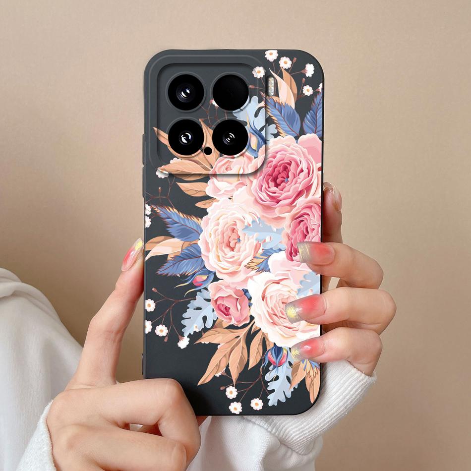 Чехол-конфетница для телефона Xiaomi 15 Pro, корпус, мягкий жидкий силикон, улучшенная полная защита, задняя крышка с цветами для Xiaomi15 Pro, Чехол