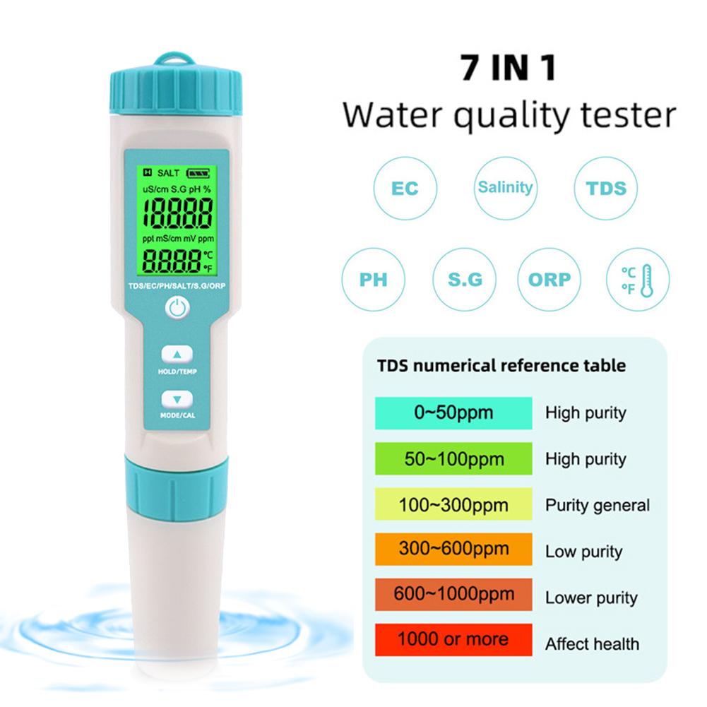 Измеритель pH для аквариумов, 7 в 1: pH/TDS/EC/ORP/соленость/S. G/Temperature Meter C-600 Тестер качества питьевой воды