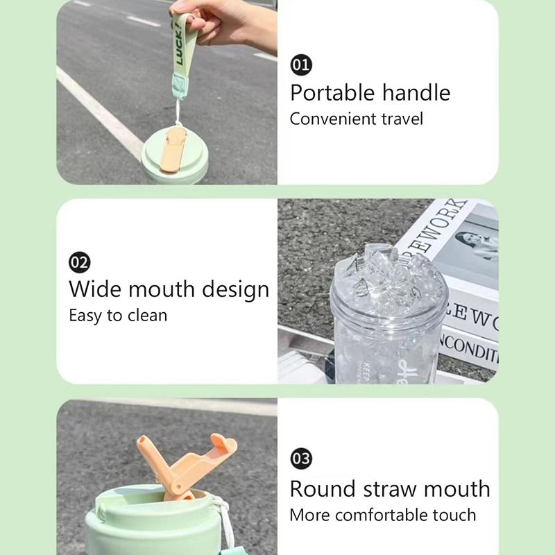 600Ml Water Cup Handy Cup Sports Water Bottle Food Grade Material Tea Partition Water Cup Female Straw Cup Summer Portable