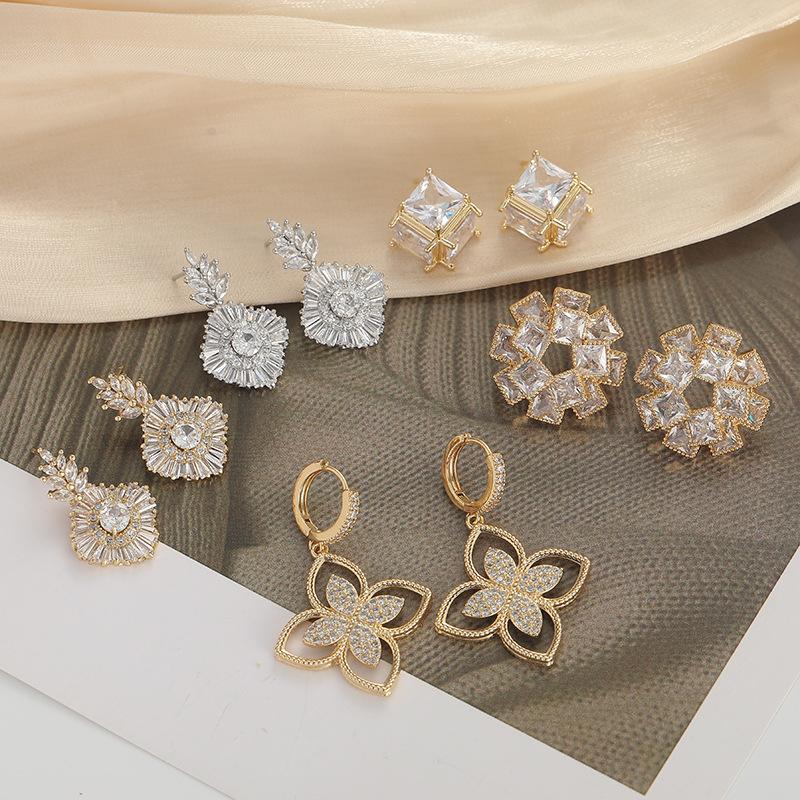 Flower Electroplated Water Droplets Small Fresh Horse Eye Zircon Earrings Silver Needle Light Luxury Bridal Stud Earrings Earrings Women Shine