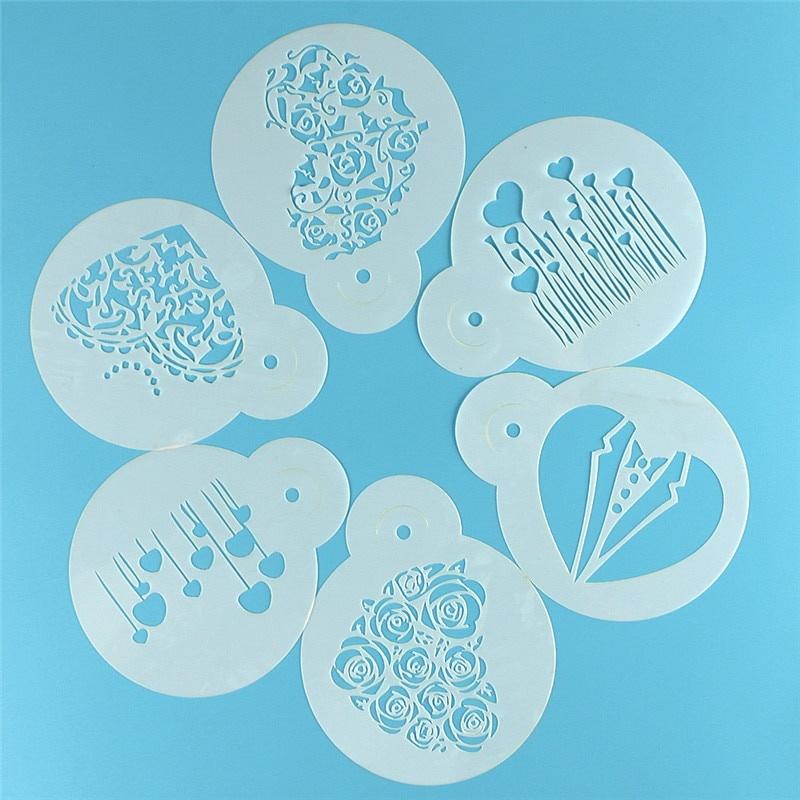 6 шт./набор трафаретов для торта ко Дню святого Валентина своими руками, формы для аэрографической росписи