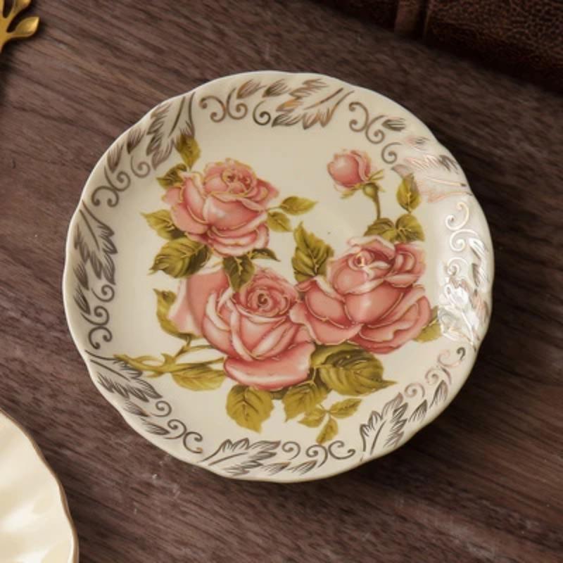 European-style Household Ceramic Snack Plate Creative Dessert Plate Restaurant Tableware Kitchen Supplies Decorative Meal Plate