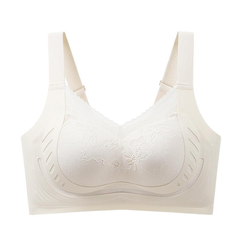 Underwear women's thin styles, large breasts, small soft support, gathering without steel ring, double breasts, anti-sagging lace,large size bra cover