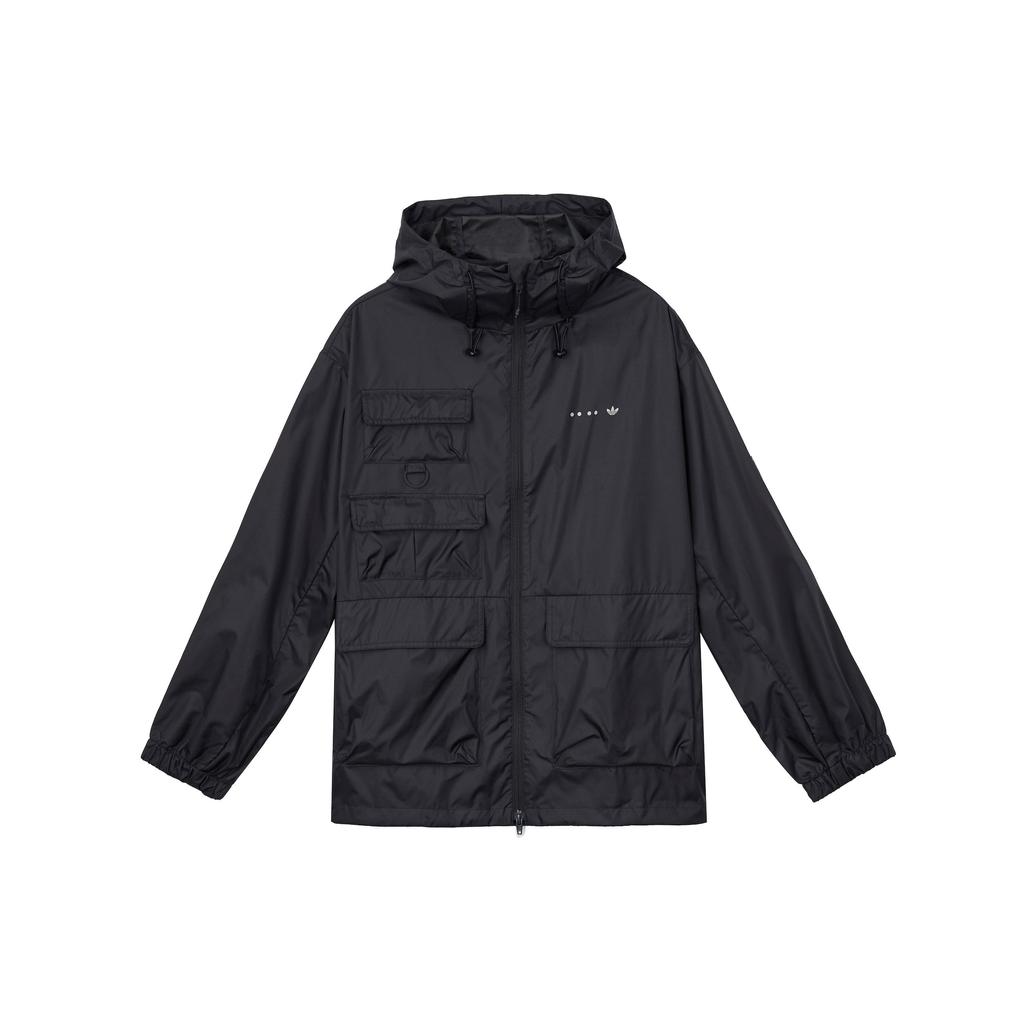 Adidas Originals Trefoil SS22 Solid Color Stand Collar Hooded Drawstring Sports Jacket Men Outerwear Black HS2025