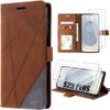 Protective Case - BOOLING - for Samsung Galaxy S25 Plus - Leather Effect - Brown - 2 Tempered Glass