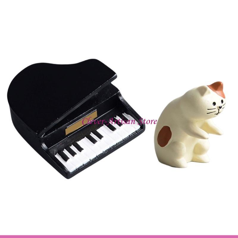E06B Resins Cats Musician Sculptures Ornaments Set for Photography and Table Decors