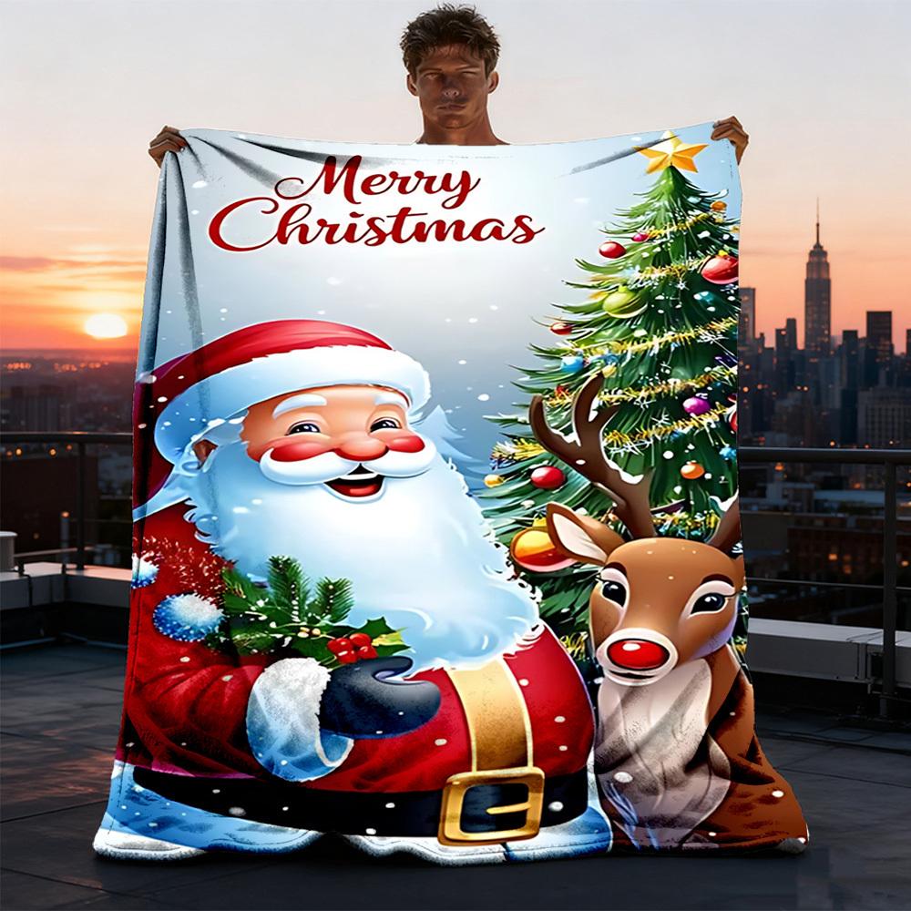 1pc Christmas Santa Claus Outdoor Blanket - Lightweight Flannel Throw For Travel, Camping, Gifts For Family Or Friends yy251114254