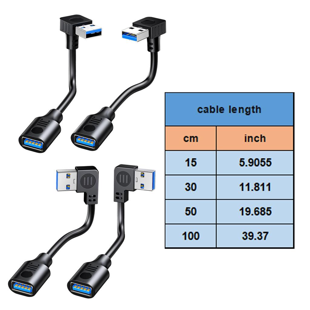 Удлинительный кабель USB 3.0 под углом 90 градусов, портативный удлинитель «папа»-«мама», поддержка передачи данных 5 Гбит/с для USB-вентилятора/принтера/лампы