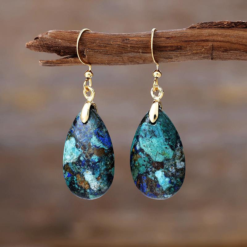 Luxury hot-selling natural stone water drop earrings, ear hooks, European and American designers, literary and retro jewelry, earrings jewelry