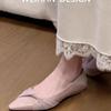 Fashion 2025 New French Temperament Pointed Toe Shallow Mouth Design Single Shoes Elegant Commuting Splicing