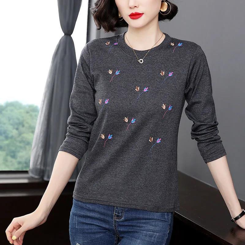 T-shirt Women's Long-sleeved Spring and Autumn Middle-aged Top Large Size Loose Thin Bottoming Shirt