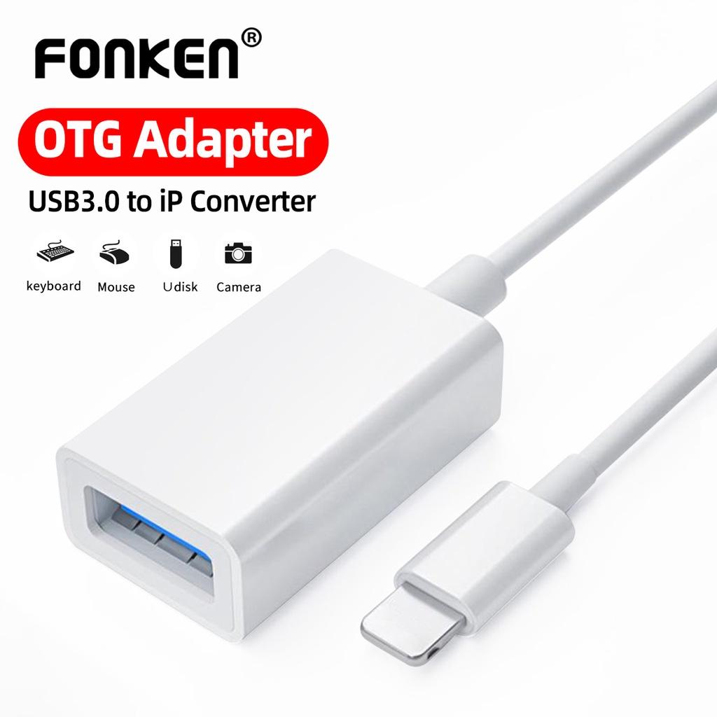 FONKEN Адаптер OTG для кабеля Lightning to USB 3.0 для передачи данных, устройства чтения карт памяти для iPhone, iPad, преобразователя разъемов