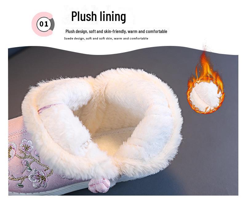 Зимние сапоги для девочек из бархата 2024 года — зимняя обувь в стиле ханьфу с вышивкой для детей