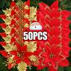 50/10 шт. Искусственные Рождественские Цветы Красные Золотой Блестящий Порошок Искусственный Цветок Флористика Украшения для Рождественской Елки Новогодняя Вечеринка Декор Дома